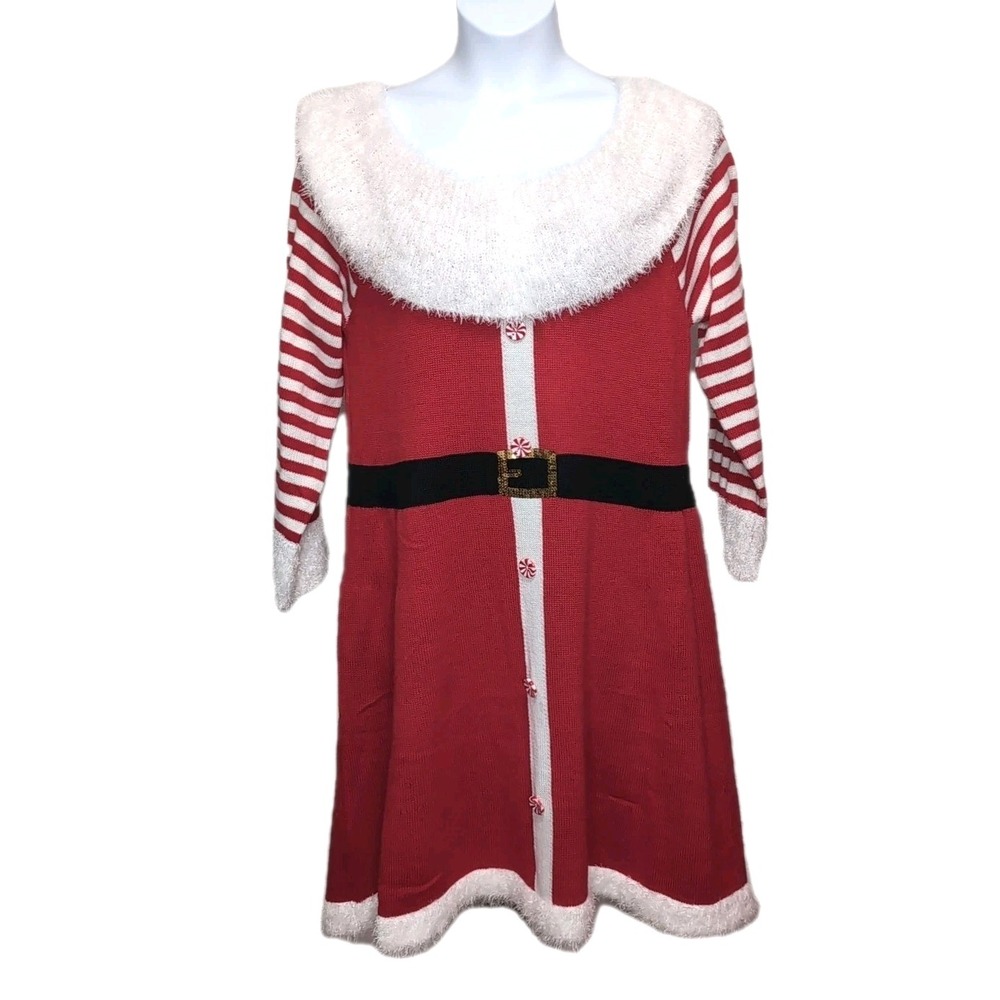 Mrs‎ Claus Knit Dress Womens Plus Size 1X Red White Santas Helper Christmas NWOT
